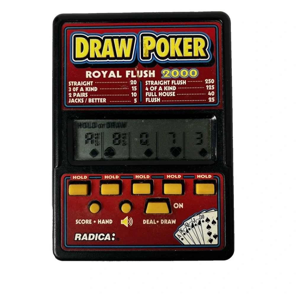 Vintage RADICA Draw Poker Royal Flush 2000 Handheld‎ Electronic Game Working